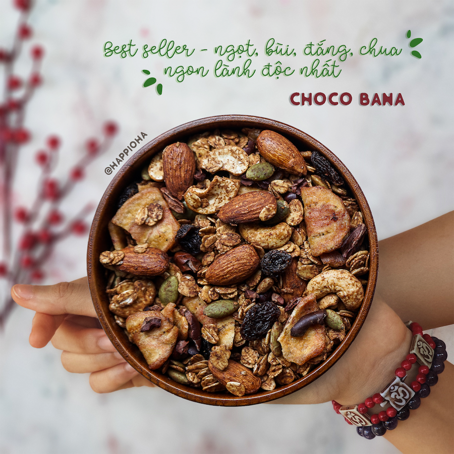 Granola Choco Bana HAPPI OHA - Ngũ Cốc Ăn Sáng/ Ngũ Cốc Ăn Kiêng Không Đường Tinh Luyện Vị Cacao
