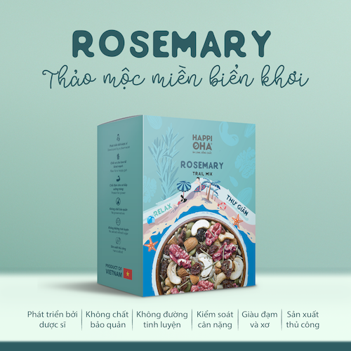 Trailmix Rosemary HAPPI OHA - Ngũ Cốc Ăn Kiêng Không Đường Tinh Luyện Hỗn Hợp Hạt Trái Lá Hương Thảo