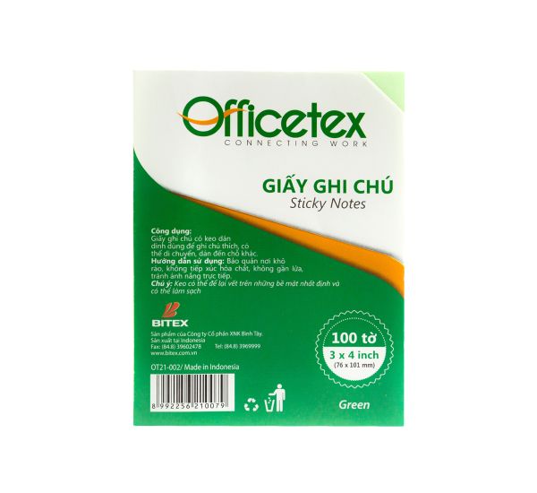 Giấy ghi chú Officetex 3 x 4 màu xanh lá