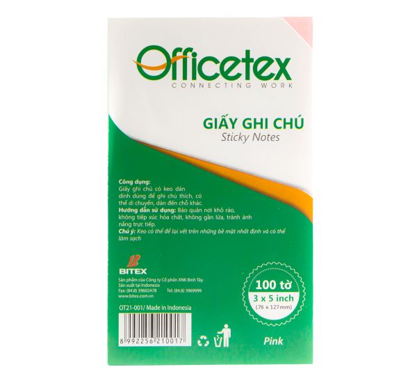 Giấy ghi chú Officetex 3 x 5 màu hồng