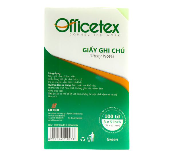 Giấy ghi chú Officetex 3 x 5 màu xanh lá