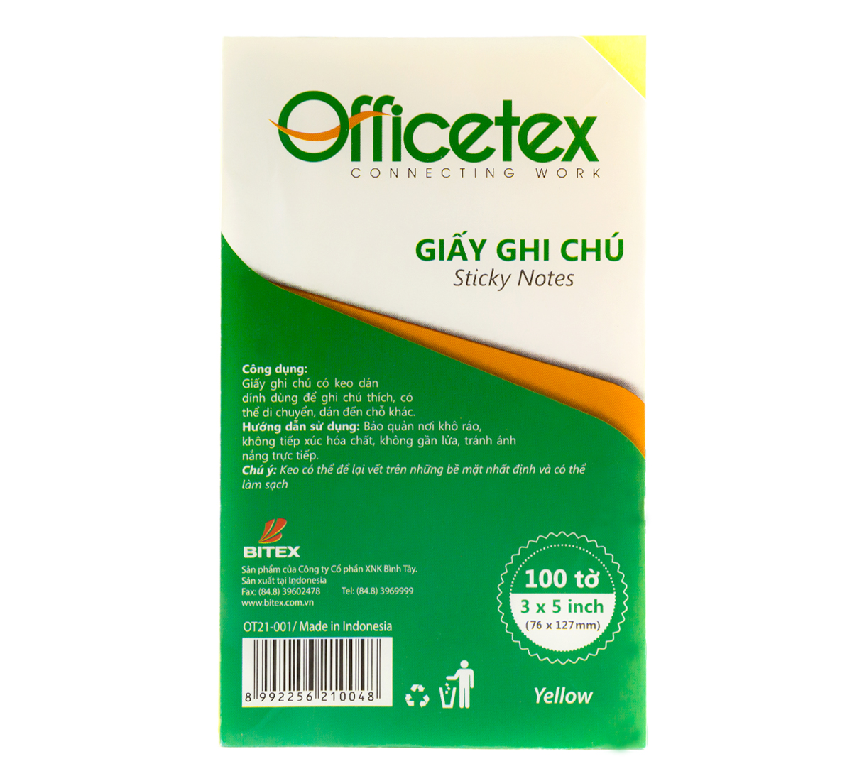 Giấy ghi chú Officetex 3 x 5 màu vàng