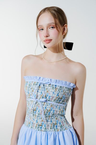  Đầm ống smocking - Xanh biển - D0610 