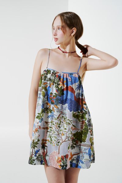  Đầm mini vải thô in hình - Xanh biển - D0620 