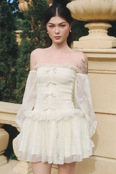  Đầm ngắn tay phồng smocking - Vàng - D0681 