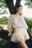 Đầm ngắn tùng xòe lệch vai - Be - D0683