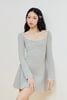 Đầm thun tay dài phối vải - Xám - D0688
