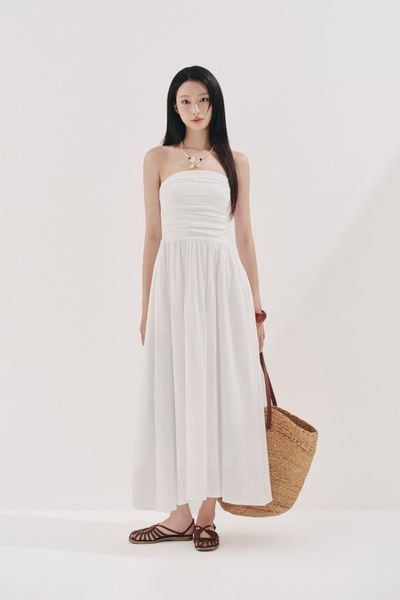  Đầm midi viền đăng ten - Trắng - D0709 