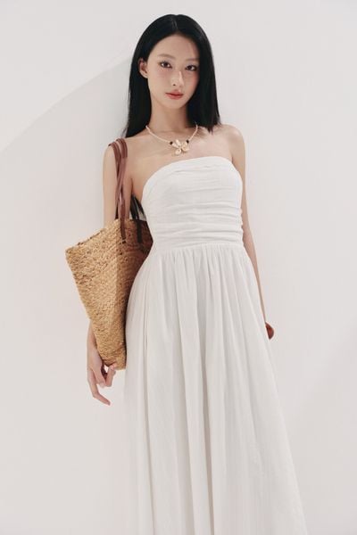  Đầm midi viền đăng ten - Trắng - D0709 