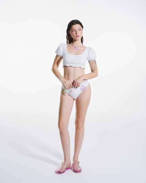  Set bikini 2 mảnh nhún bèo - Trắng - SW001 