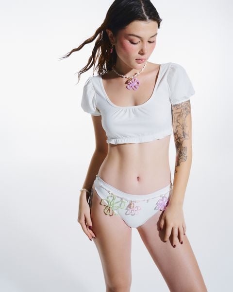  Set bikini 2 mảnh nhún bèo - Trắng - SW001 