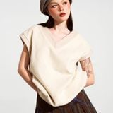  Áo gilet cộc tay phối màu - Beige - T0837 