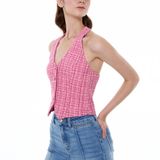  Áo gile vải tweed - Hồng - T0846 