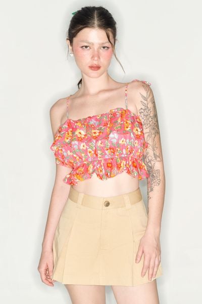  Áo kiểu xếp bèo - Hồng - T0877 