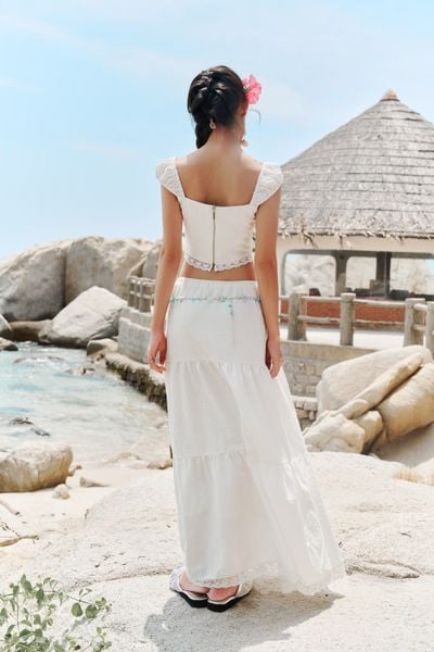  Chân váy maxi phối ren - Trắng - S0208 