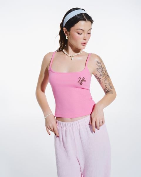  Áo hai dây thêu nổi - Hồng Sen - T0912 