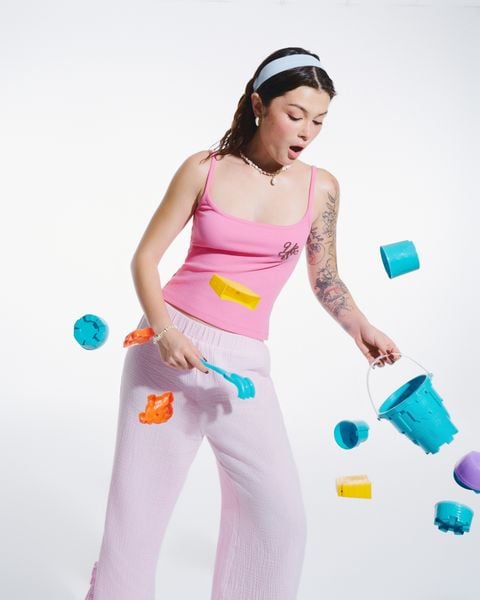  Áo hai dây thêu nổi - Hồng Sen - T0912 