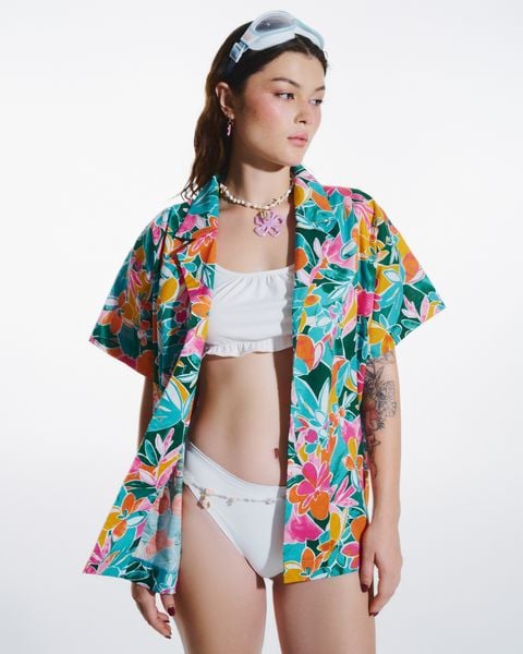  Áo sơmi in hoa lớn - Xanh lá - T0914 