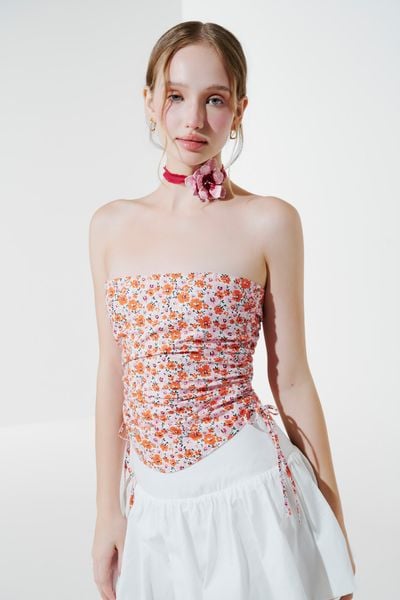  Áo ống rút dây hoa nhí - Hồng - T0915 