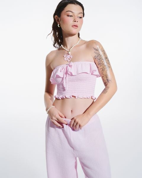  Áo ống nhún bèo - Hồng - T0934 