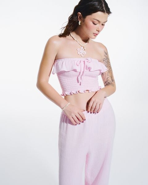  Áo ống nhún bèo - Hồng - T0934 