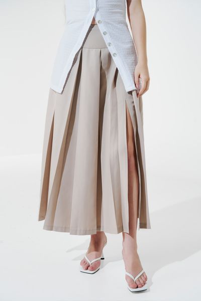  Chân váy midi dập ly - Nâu - S0222 