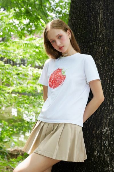  Áo thun in quả mâm xôi - Trắng - T0950 