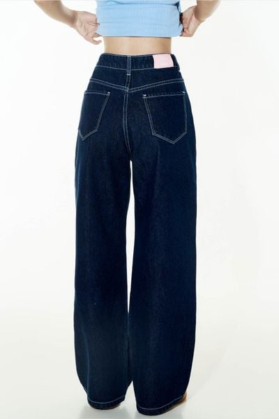  Quần Jeans ống suông chạy chỉ nổi - Xanh Dương Đậm - Q0365 