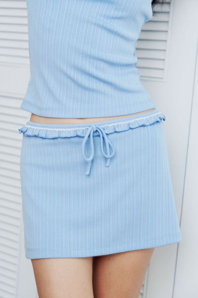  Chân váy vải thun viền bèo - Xanh biển - S0232 