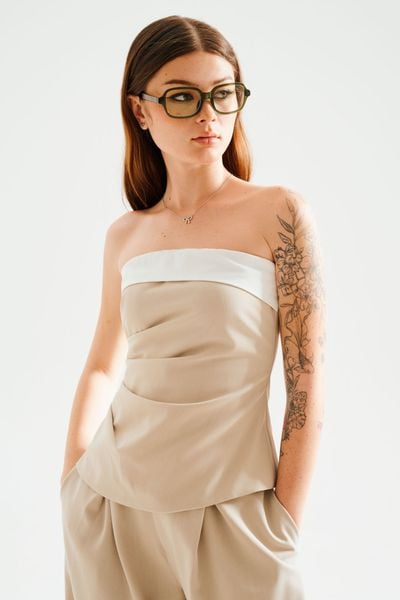  Áo ống phối vải - Beige - T1000 