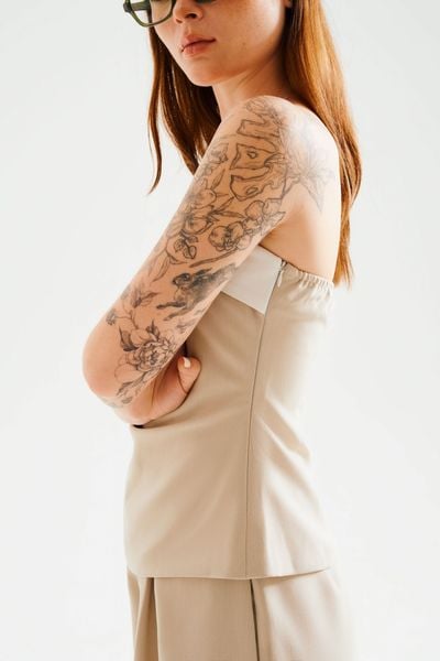  Áo ống phối vải - Beige - T1000 