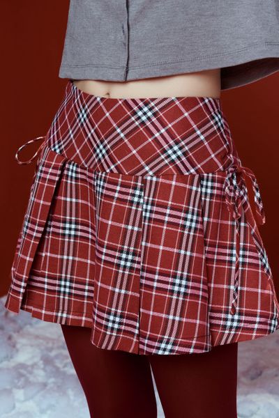  Chân váy xếp ly kẻ ô - Đỏ - S0251 