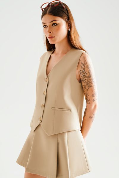  Áo gile tailored fit - Beige - T1007 