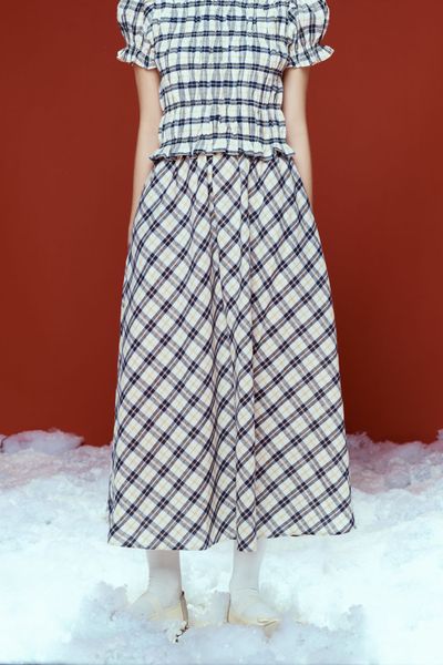  Chân váy midi kẻ ô - Xanh đen - S0253 