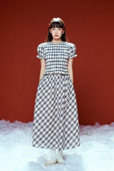  Chân váy midi kẻ ô - Xanh đen - S0253 