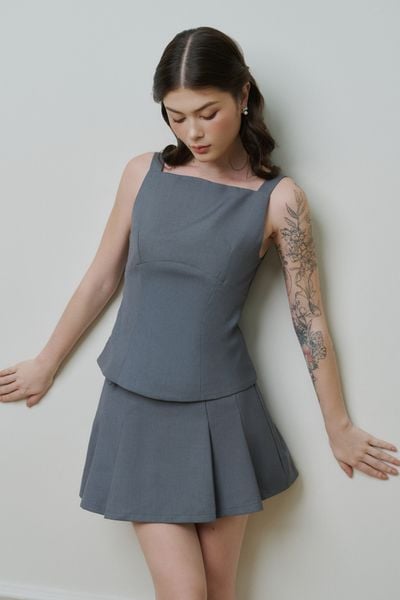  Áo cổ vuông đính nơ - Xám - T1035 