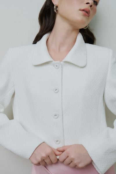  Áo blazer vải tweed dáng lửng - Trắng - T1045 