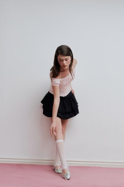  Chân váy bí hai tầng - Đen - S0263 