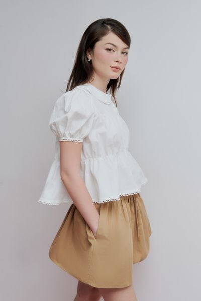 [ PRE-ORDER ] Áo cổ lá sen tay phồng - Trắng - T1053 