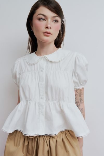  [ PRE-ORDER ] Áo cổ lá sen tay phồng - Trắng - T1053 