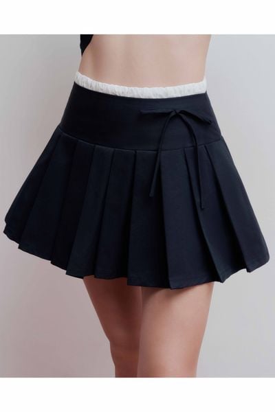  Chân váy ngắn phối vải xếp ly - Đen - S0265 