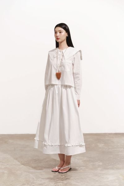  Chân váy dài phối bèo - Trắng - S0257 