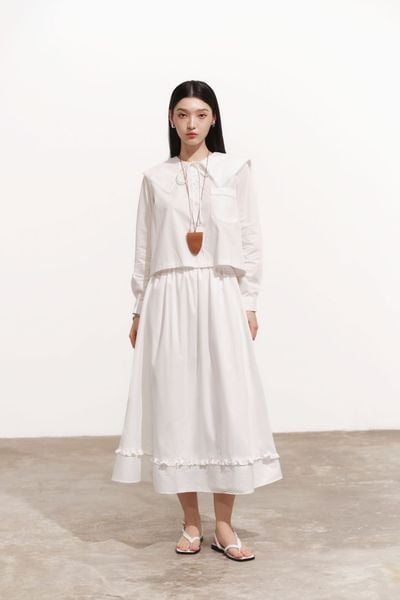  Chân váy dài phối bèo - Trắng - S0257 