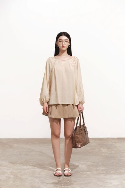  Chân váy mini xếp ly - Nâu - S0275 