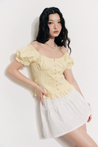  Áo diễu ly tay phồng - Vàng - T1076 