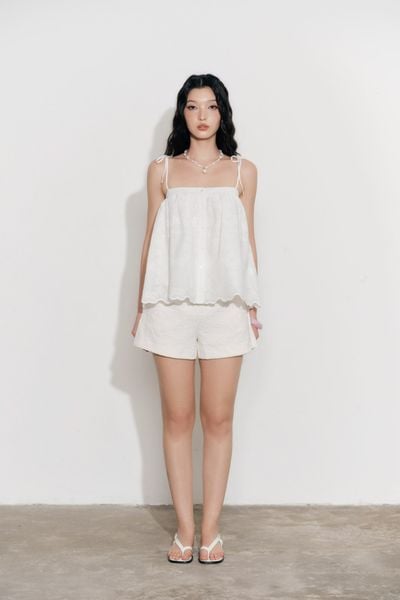  Quần short xếp ly vải hiệu ứng - Trắng kem - Q0383 