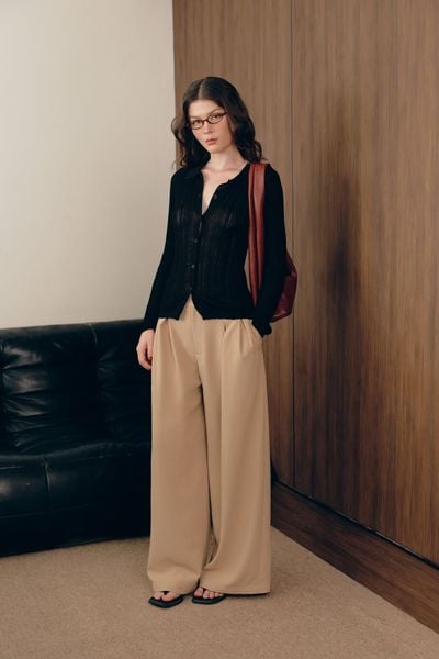  Quần dài chiết ly ống rộng - Nâu - Q0390 