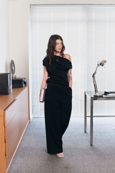  Quần dài ống suông xếp ly - Đen - Q0387 