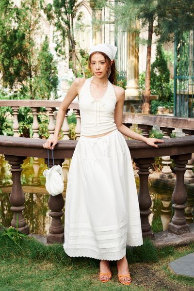  Chân váy midi diễu ly - Trắng - S0281 