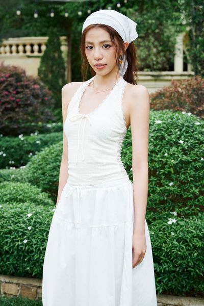  Áo đính nơ hở lưng - Trắng kem - T1091 